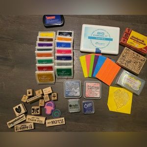 Assorted stamps and ink pads. Mostly new.